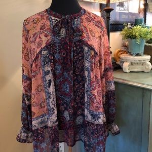 KNOX ROSE Boho Peasant Top Blouse Multi color